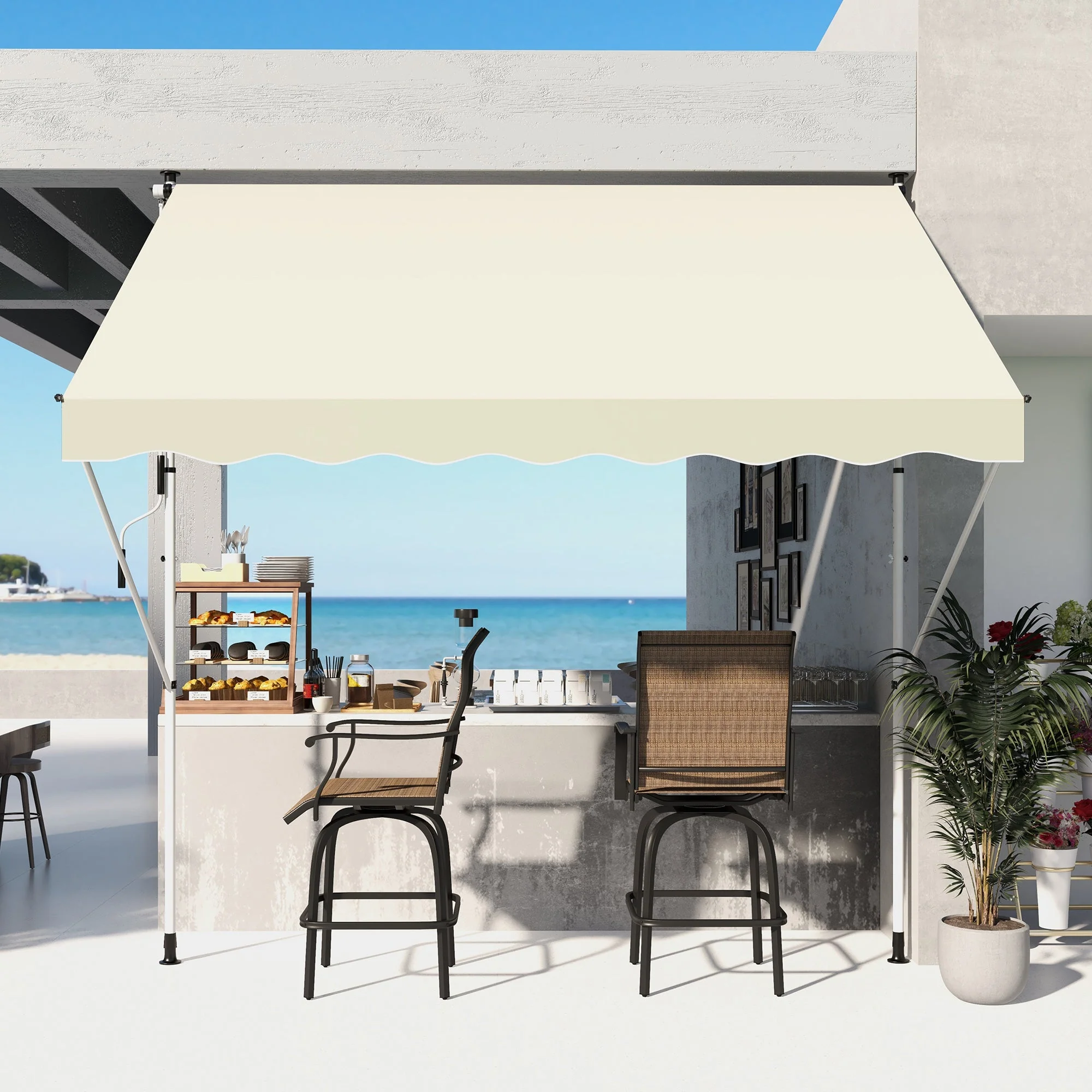 Folding Arm Awning, 300x150cm Height Adjustable Sunshade with Hand Crank, Aluminum Beige - Image 2