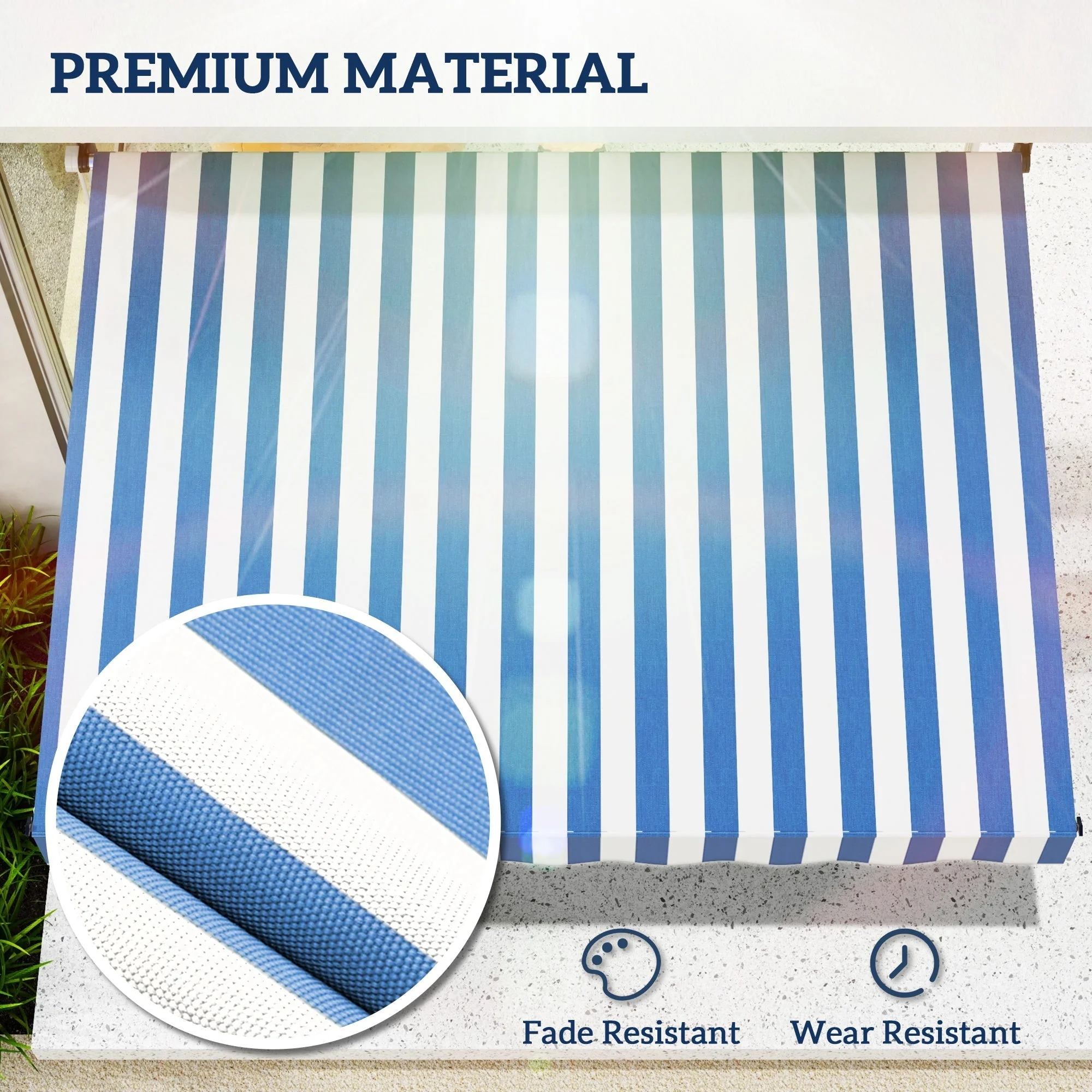 Folding Arm Awning Clamp-On Height Adjustable 200x150cm Aluminum Blue/White - Image 5