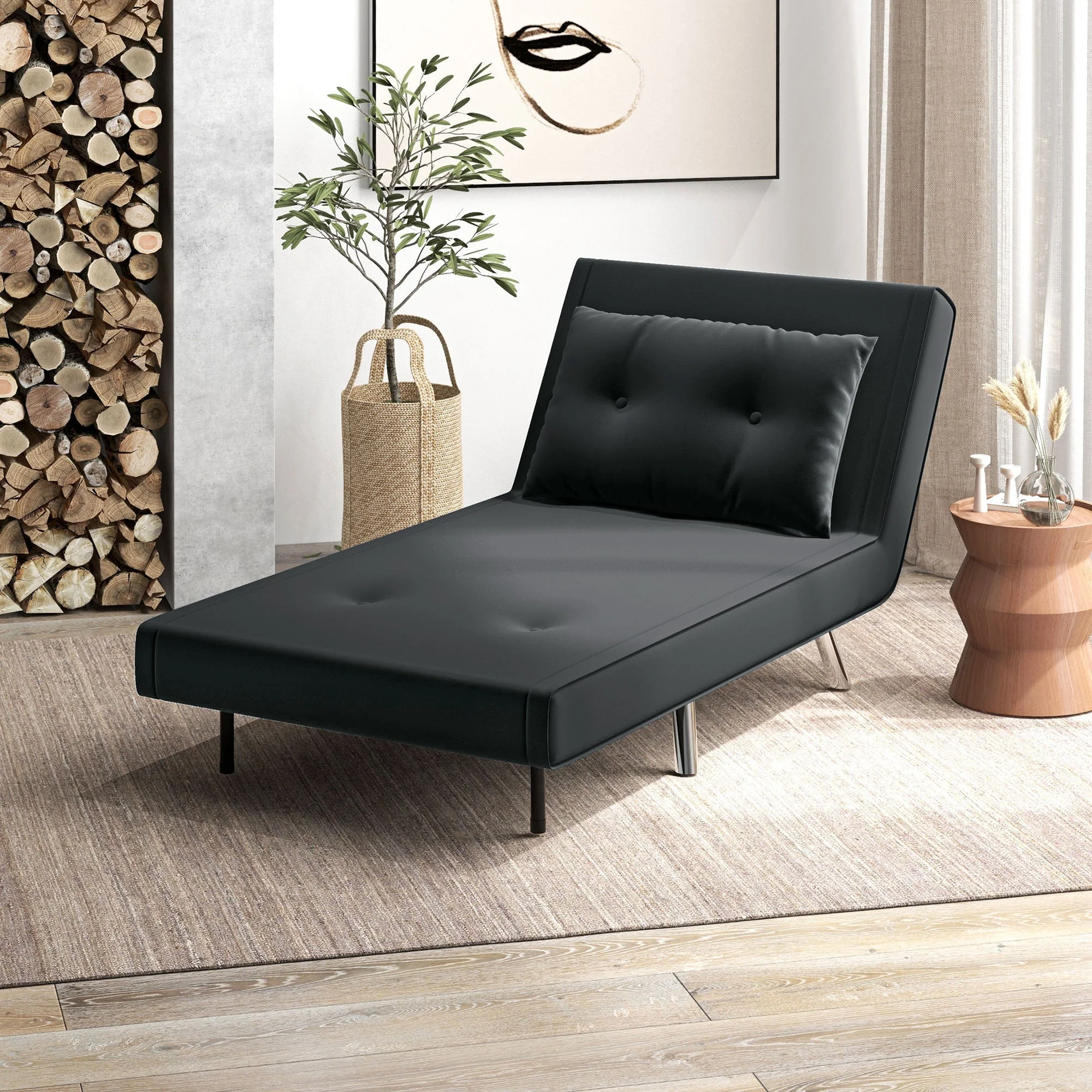 Folding Armchair, Bed Function Single Sofa, Velvet Black - Image 7