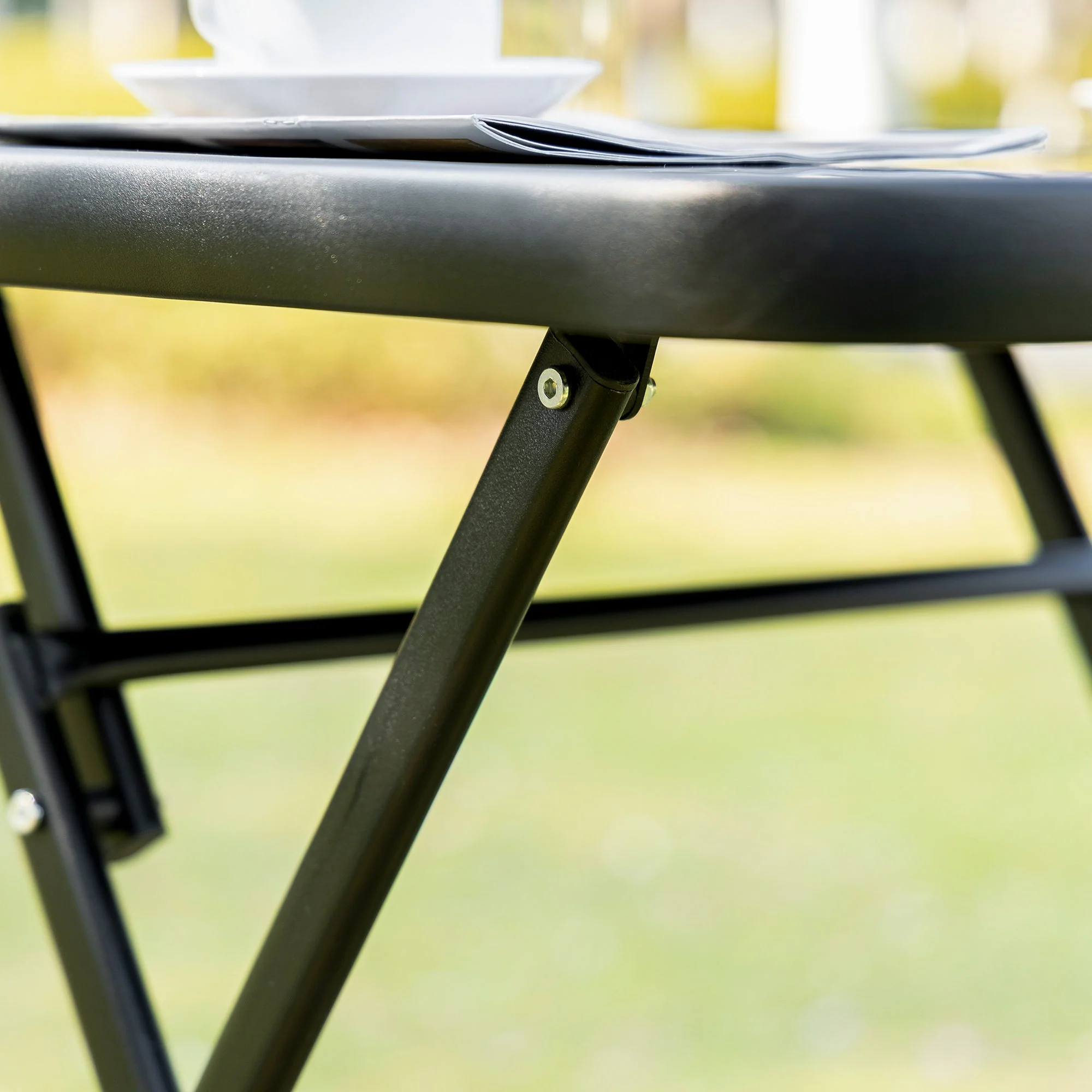 Folding Balcony Set, 2-Person Table & Chairs, Metal Mesh, Black & Grey - Image 8