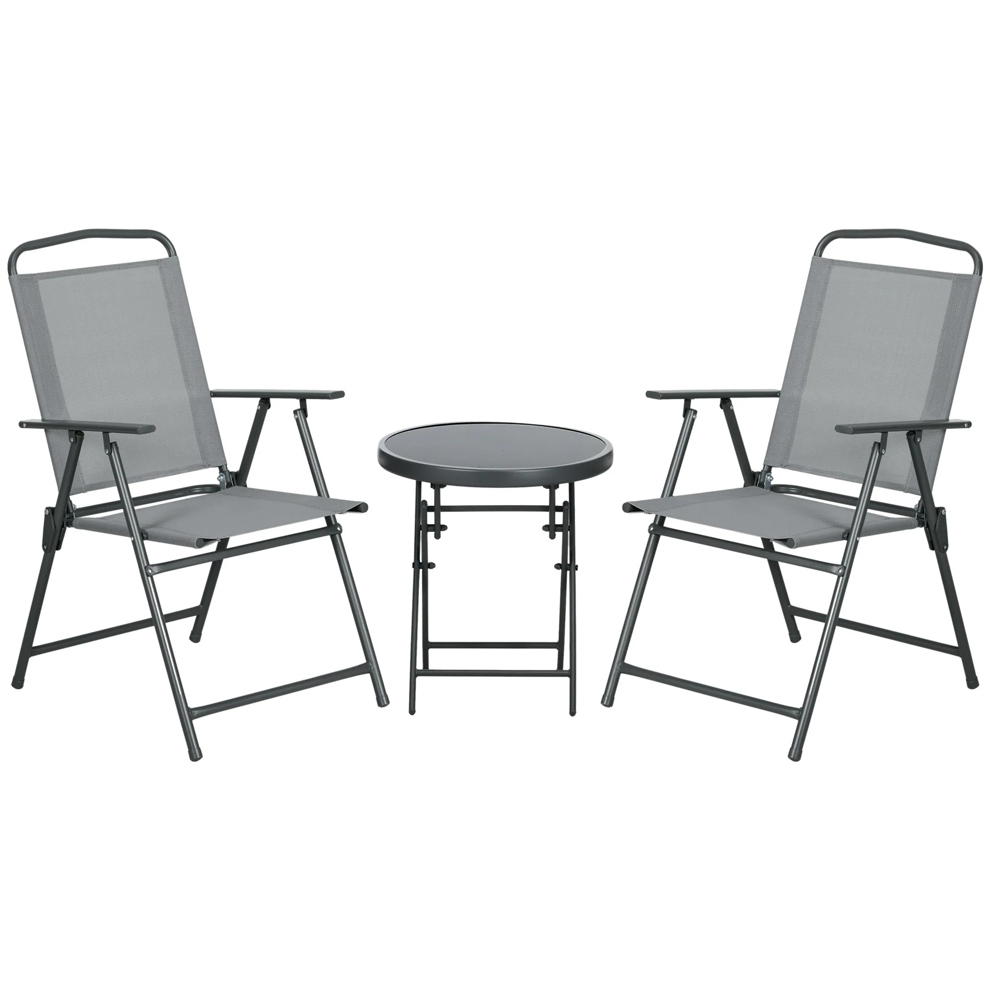 Folding Bistro Set, 3-Piece Table & 2 Chairs, Durable Steel & Mesh, Light Grey - Image 2
