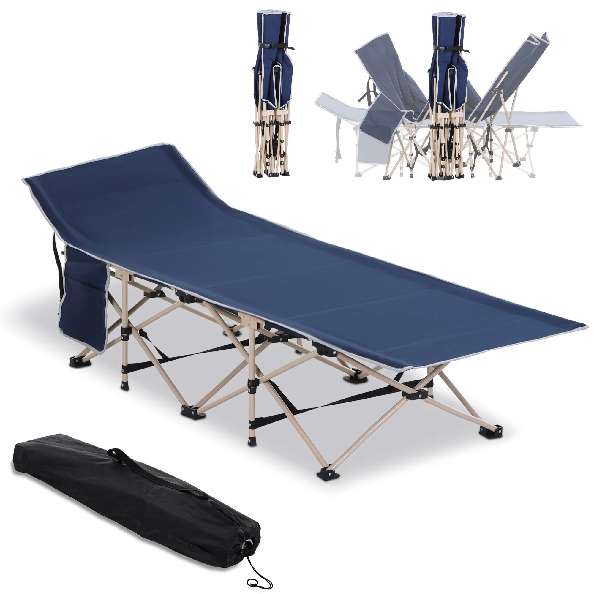 Folding Camping Bed with Storage Bag, Steel and Oxford, Blue - Image 2
