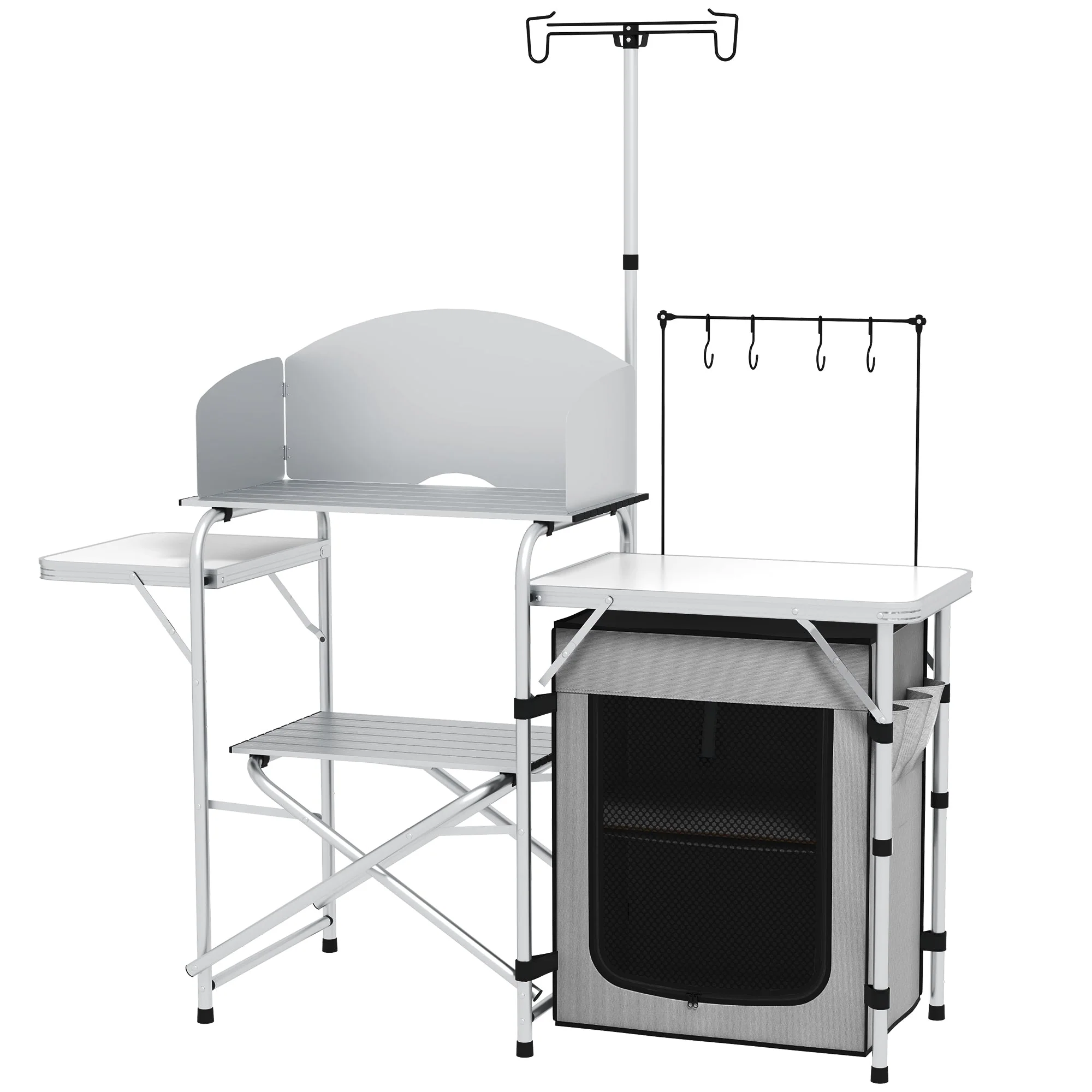 Folding Camping Kitchen, UV & Wind Protection, 3 Worktops, Aluminum - Image 2