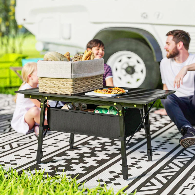 Folding Camping Table, Height Adjustable Portable Aluminium, Black - Image 3