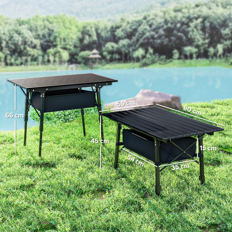 Folding Camping Table, Height Adjustable Portable Aluminium, Black - Image 4