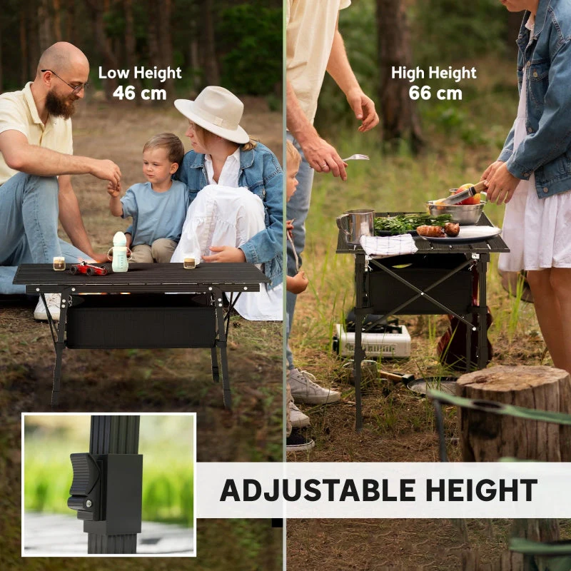 Folding Camping Table, Height Adjustable Portable Aluminium, Black - Image 6