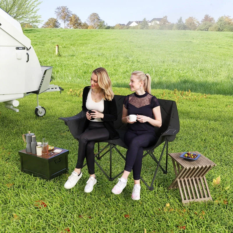 Folding Chair, 2-Seater Camping with Cooler Bags, 250 kg Load, Padded, Metal - Image 3