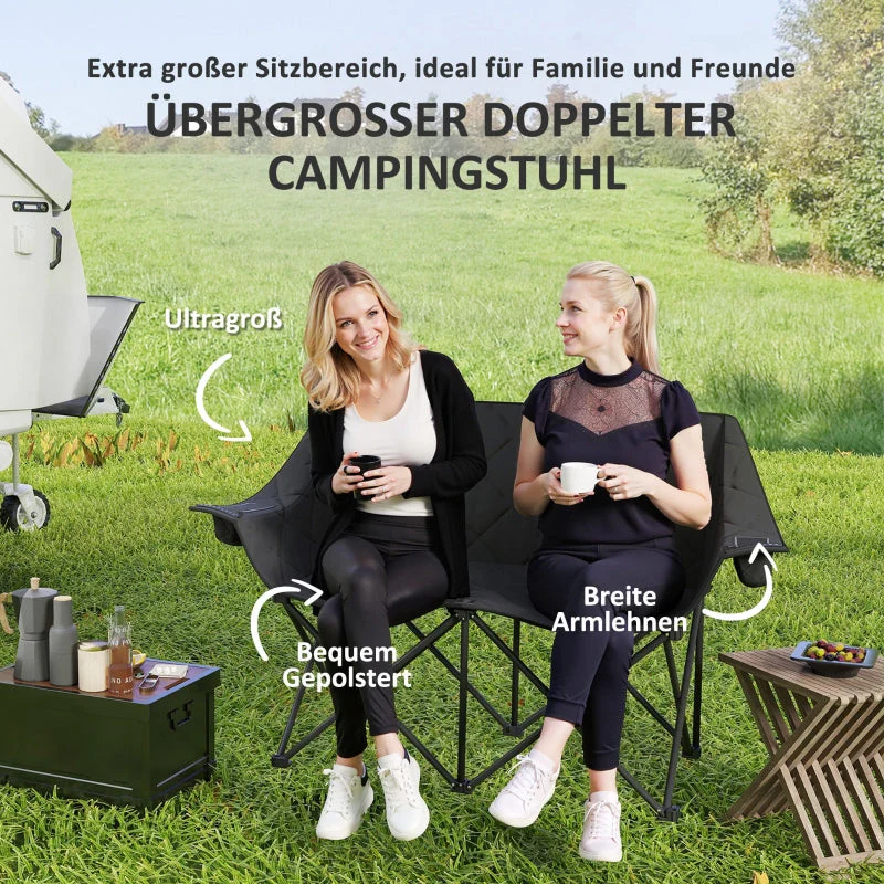 Folding Chair, 2-Seater Camping with Cooler Bags, 250 kg Load, Padded, Metal - Image 6