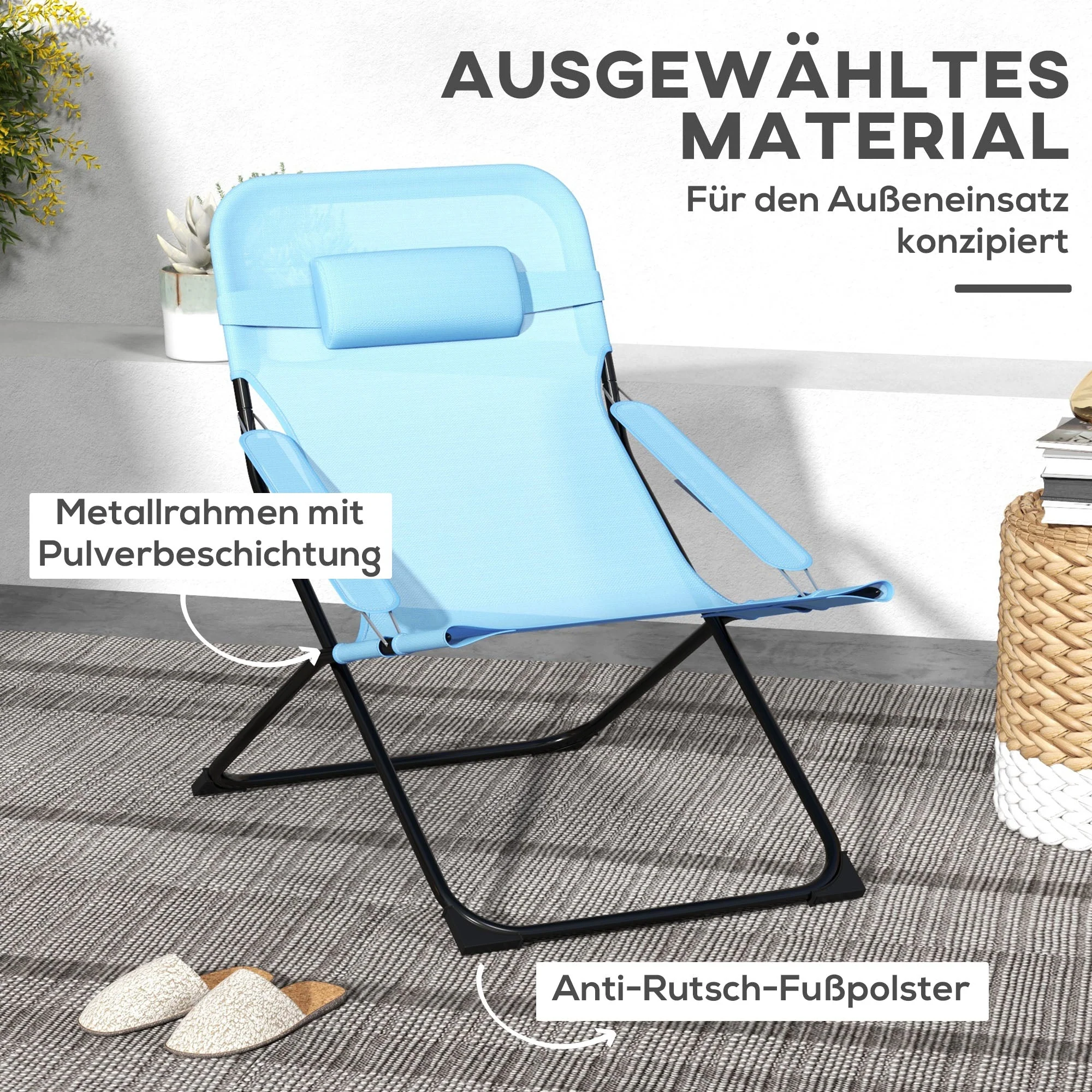 Folding Chair Adjustable Backrest Camping Pillow Mesh Blue - Image 5