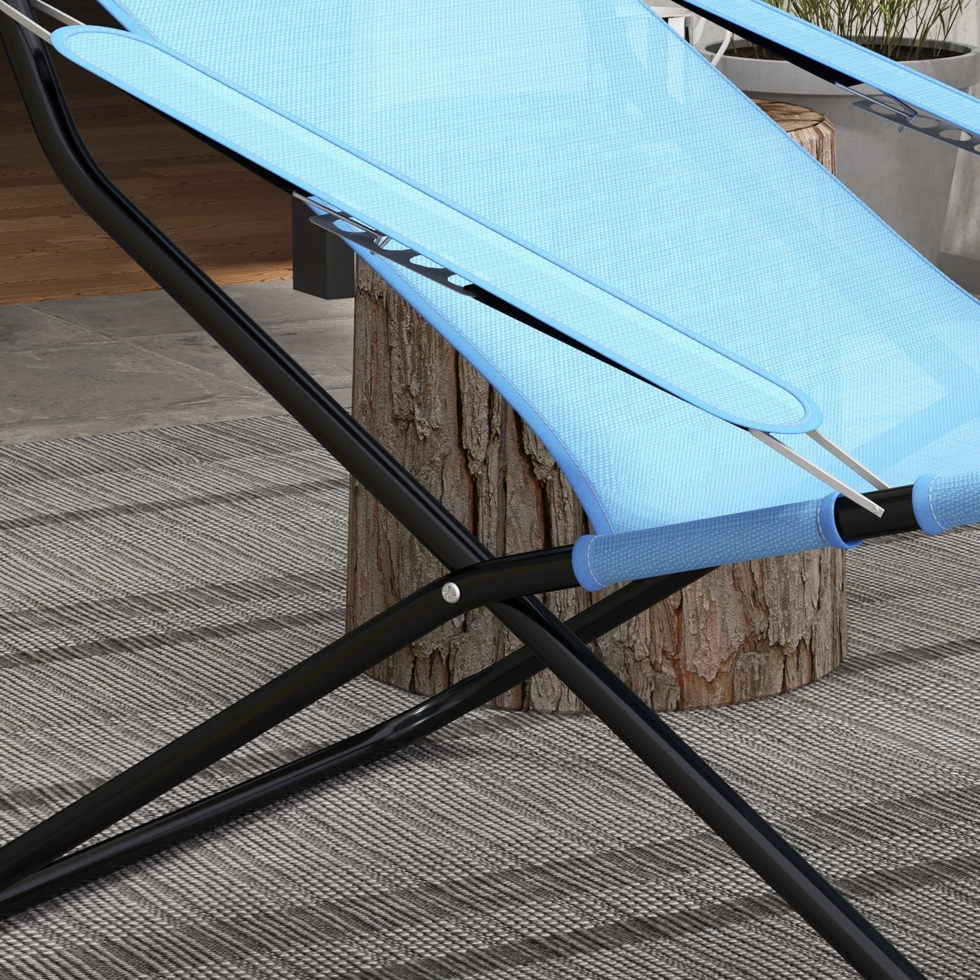 Folding Chair Adjustable Backrest Camping Pillow Mesh Blue - Image 7