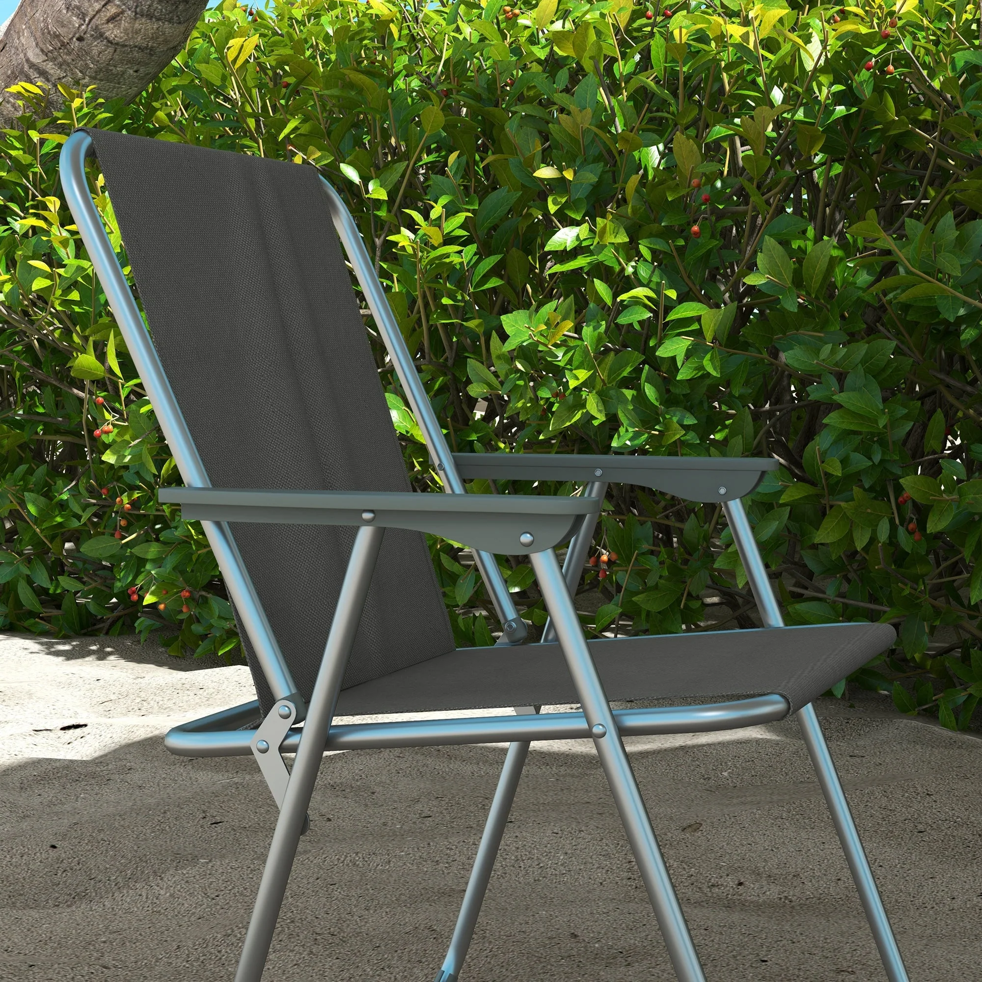 Folding Chair Set of 4, Foldable Garden Camping with Backrest Armrest, Oxford Grey - Image 8