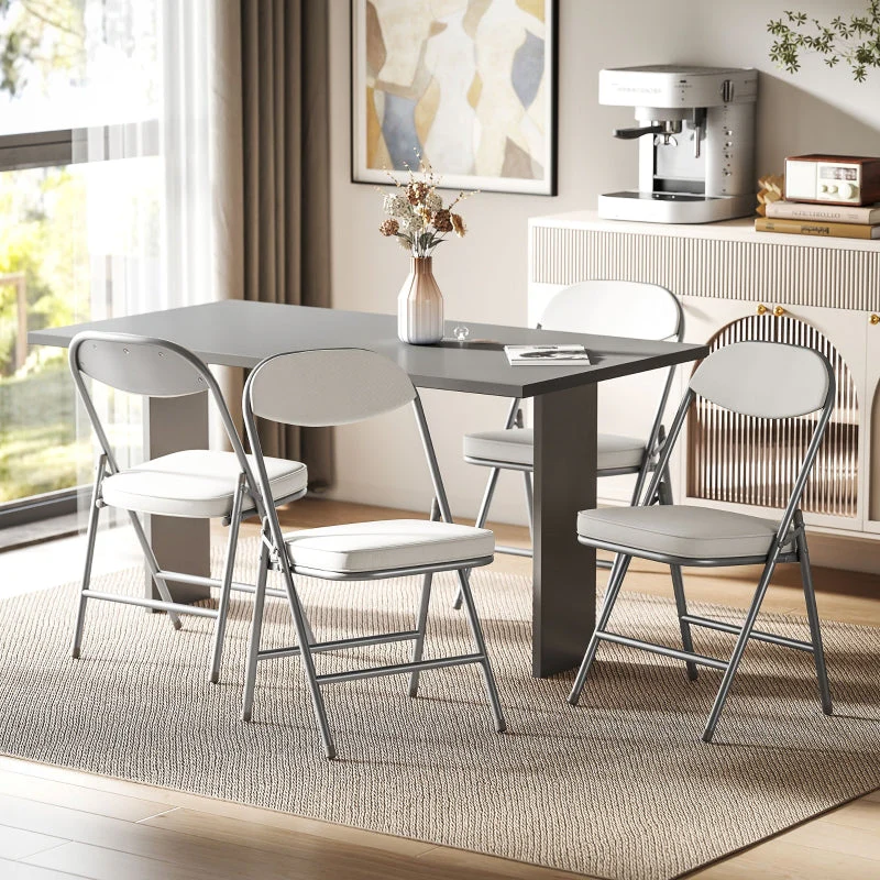 Folding Chair Set of 4, Padded, Foldable, 120 kg Load Capacity, Cream White - Image 2