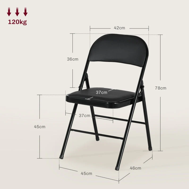 Folding Chairs, Set of 2, Portable Office Reception, Faux Leather, Black - Image 2