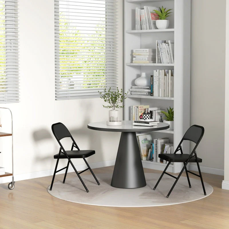 Folding Chairs, Set of 2, Portable Office Reception, Faux Leather, Black - Image 7