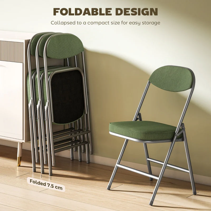 Folding Chairs Set of Four Corduroy Green - Image 5