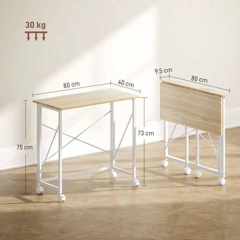 Folding Desk 80 cm on Wheels, Natural Tone - Image 3