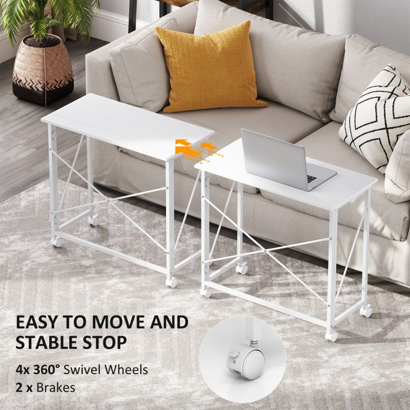 Folding Desk 80 cm on Wheels - White - Image 5