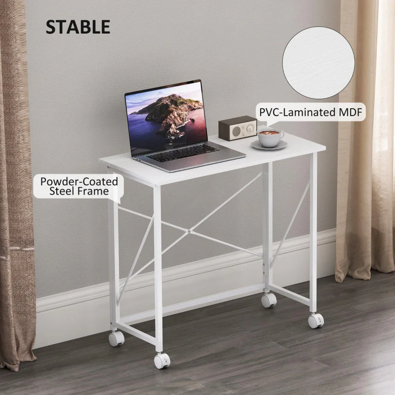 Folding Desk 80 cm on Wheels - White - Image 6