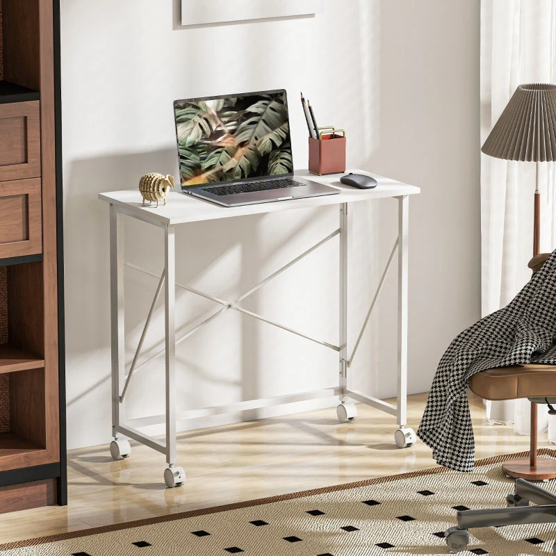 Folding Desk 80 cm on Wheels - White - Image 7