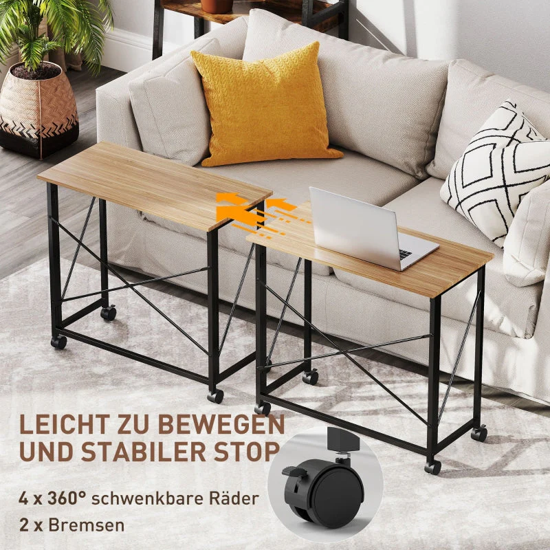 Folding Desk 80cm with Wheels, Space Saving, Oak - Image 5