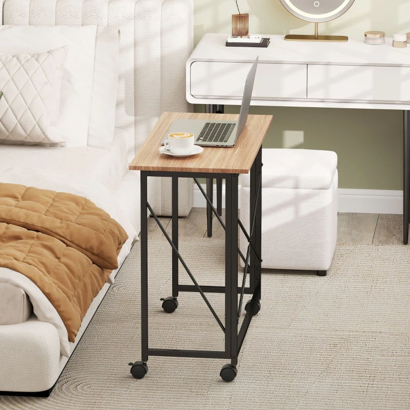 Folding Desk 80cm with Wheels, Space Saving, Oak - Image 7
