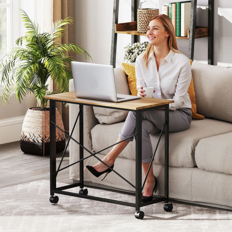 Folding Desk 80cm with Wheels, Space Saving, Oak - Image 8
