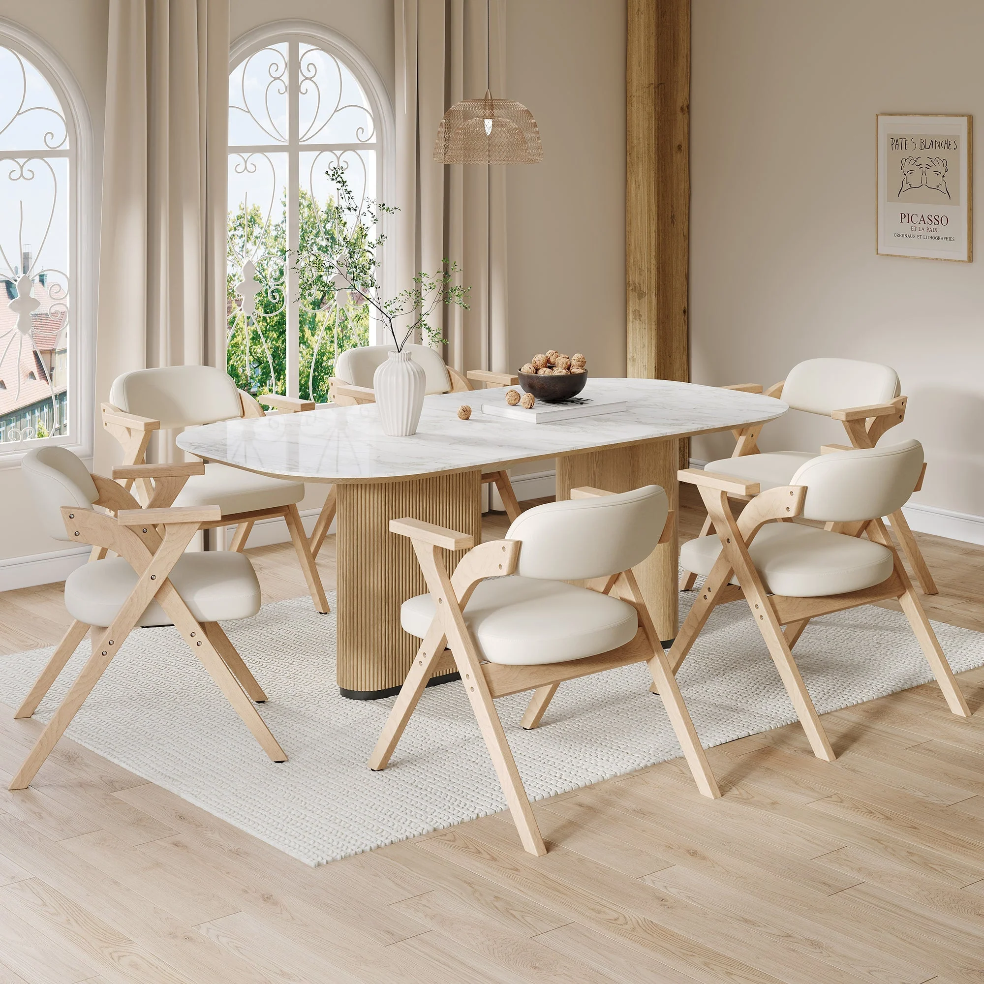 Folding Dining Chairs, Set of 4 Solid Wood Foldable and Breathable Chairs, Linen Beige - Image 6