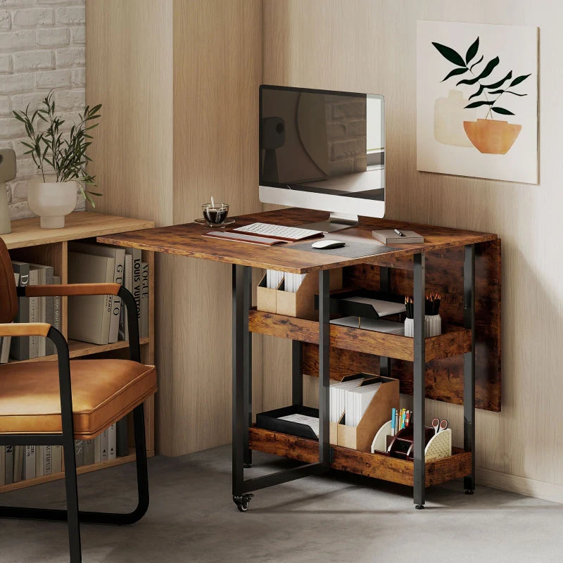 Folding Dining/Kitchen Table for 2-4 People, 2 Open Shelves, Portable, Rustic Brown - Image 7