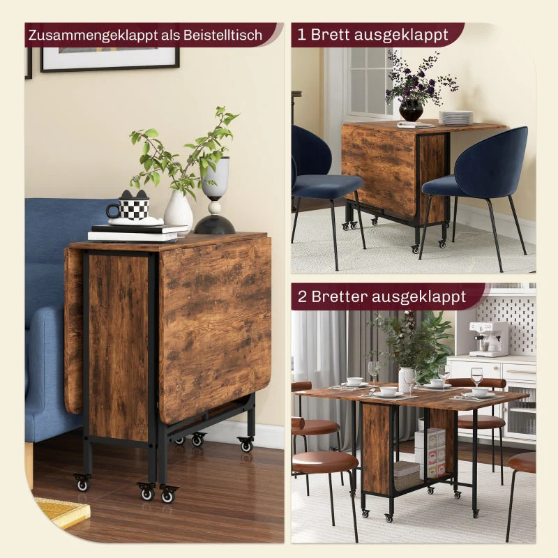 Folding Dining Table 6 Seater with Shelf 130x80x74cm - Reddish-brown