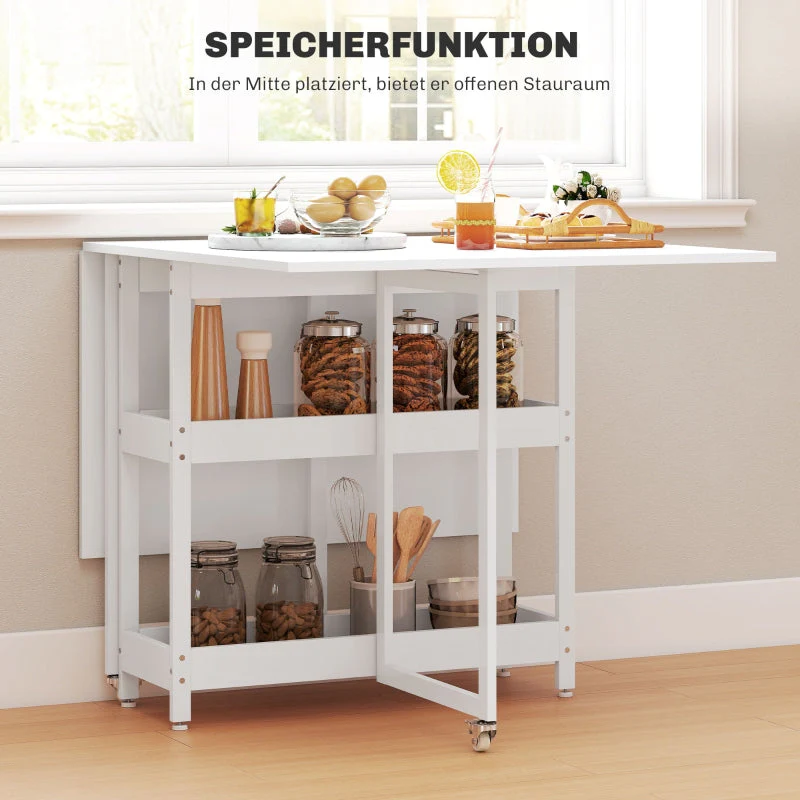 Folding Dining Table, Portable for 2-4 People with Open Shelves, White - Image 5