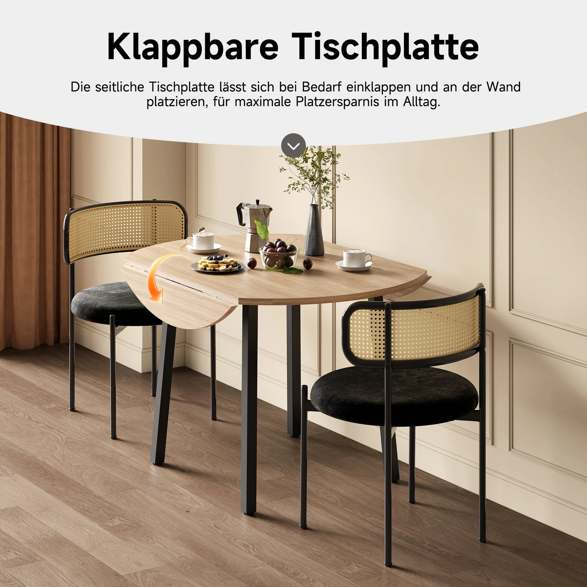 Folding Dining Table, Round 100x100cm, 2-4 Person, Metal Legs, Folding Top, Oak Color - Image 5