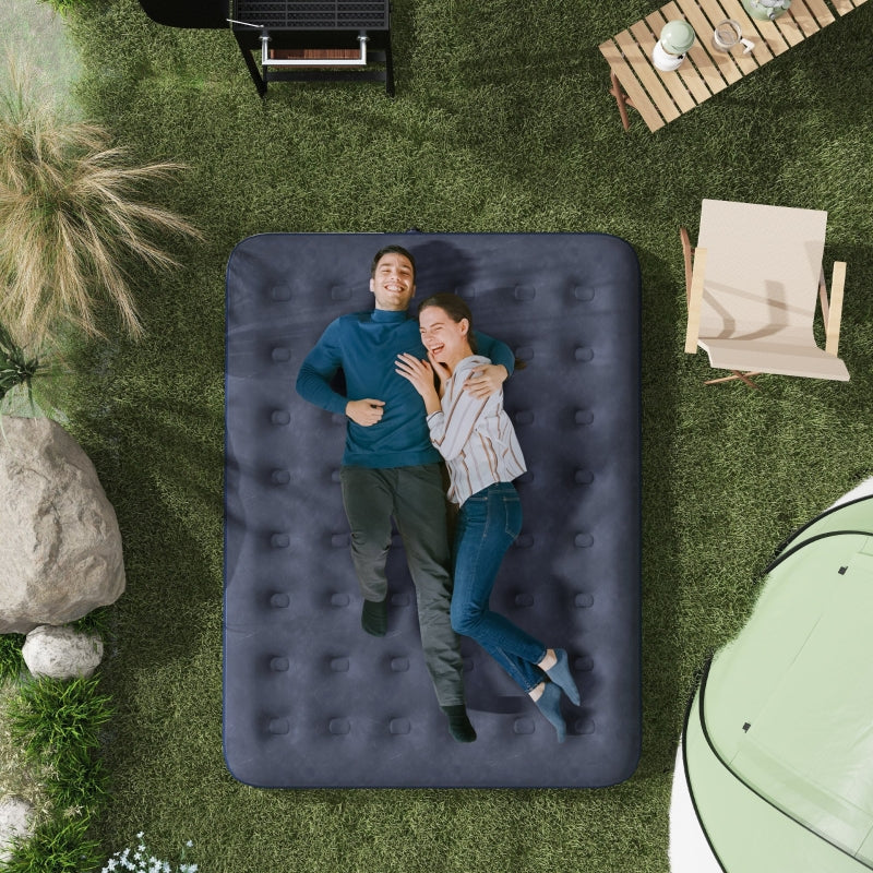 Folding Double Camping Bed Air Bed 203x152x22cm for camping & guests, dark blue