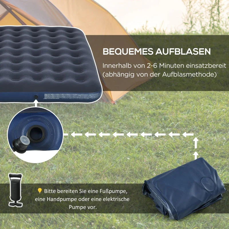 Folding Double Camping Bed Air Bed 203x152x22cm for camping & guests, dark blue - Image 5
