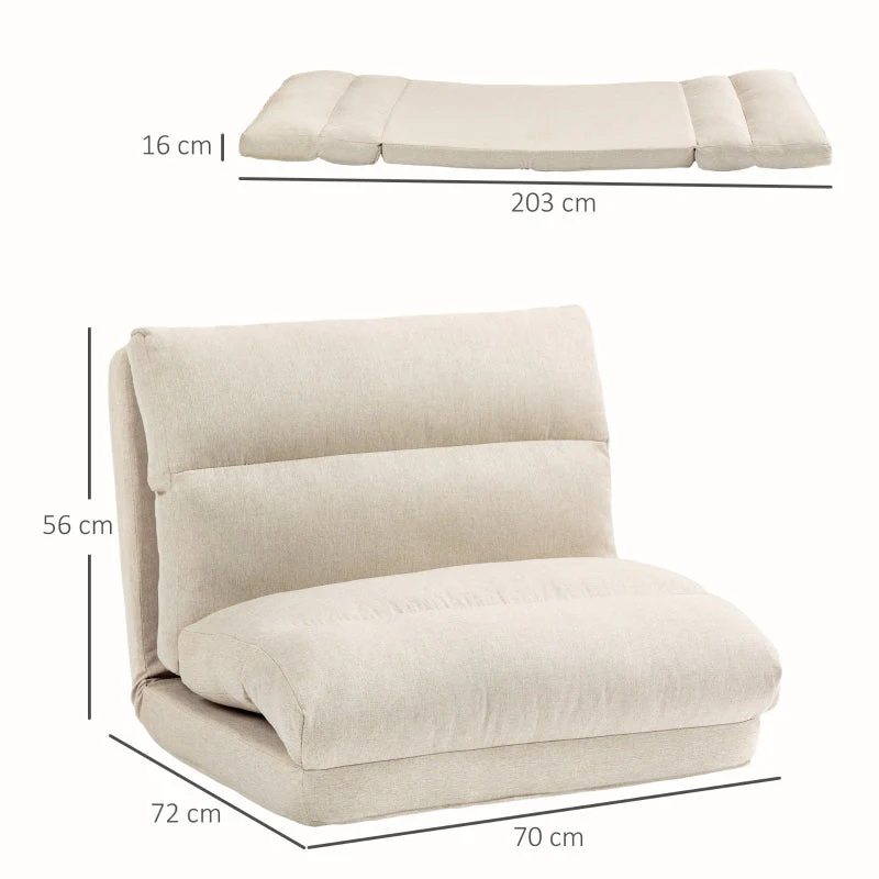 Folding Floor Chair, 6-Level Adjustable, Thick Padding, Bed Function, Beige Linen - Image 3