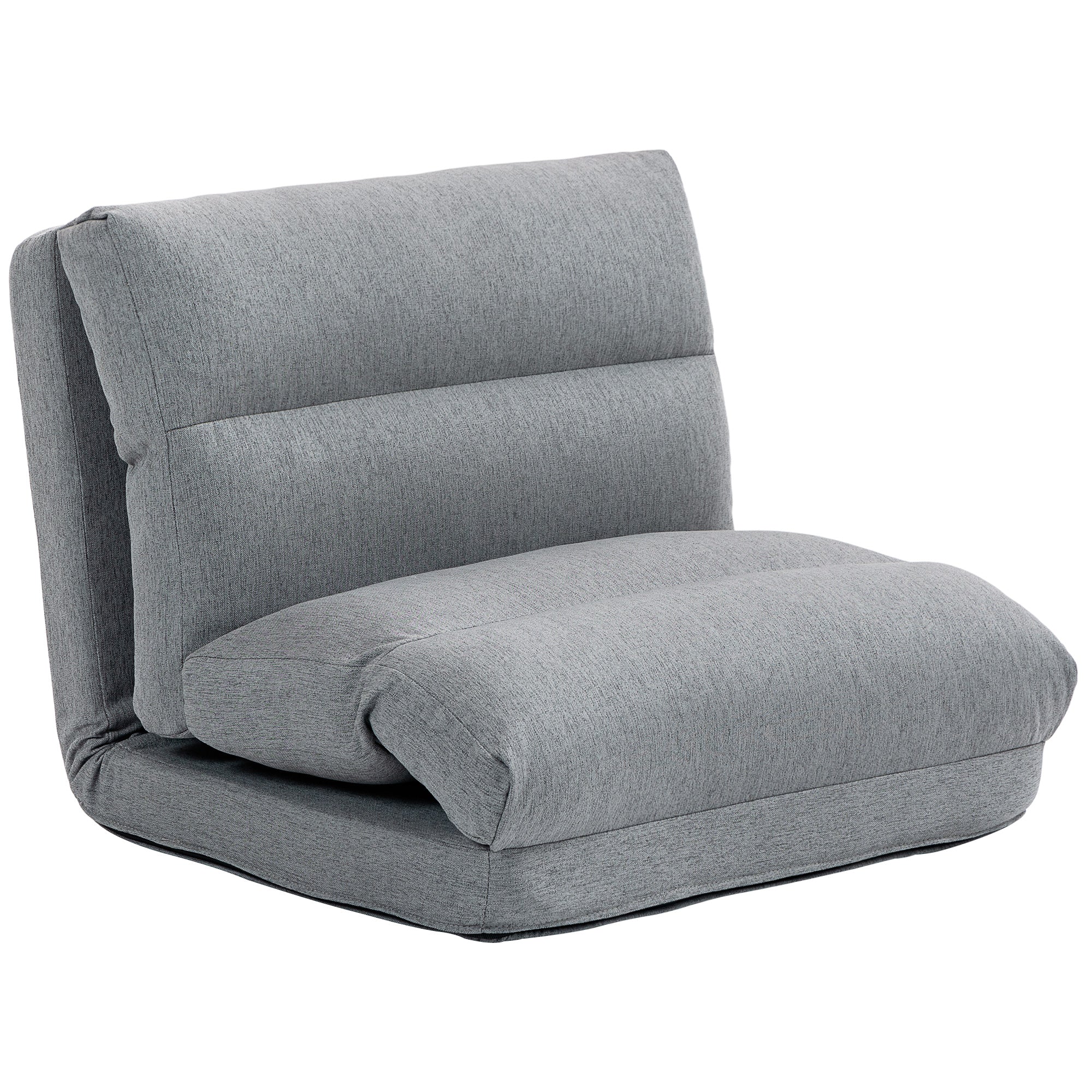 Folding Floor Chair, 6-Position Adjustable Backrest Bed Function Thick Cushion, Linen Look Grey - Image 2