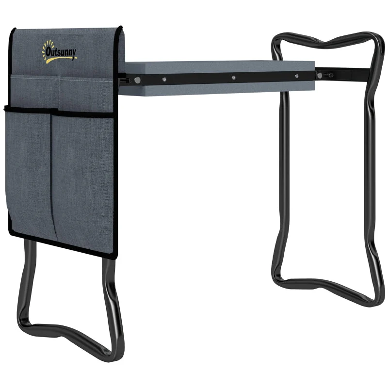 Folding Garden Kneeling Bench Knee Cushion Tool Pockets 150kg - Grey - Image 2