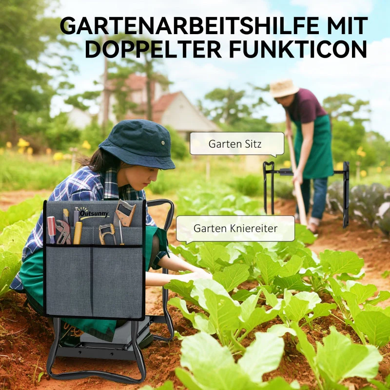 Folding Garden Kneeling Bench Knee Cushion Tool Pockets 150kg - Grey - Image 5