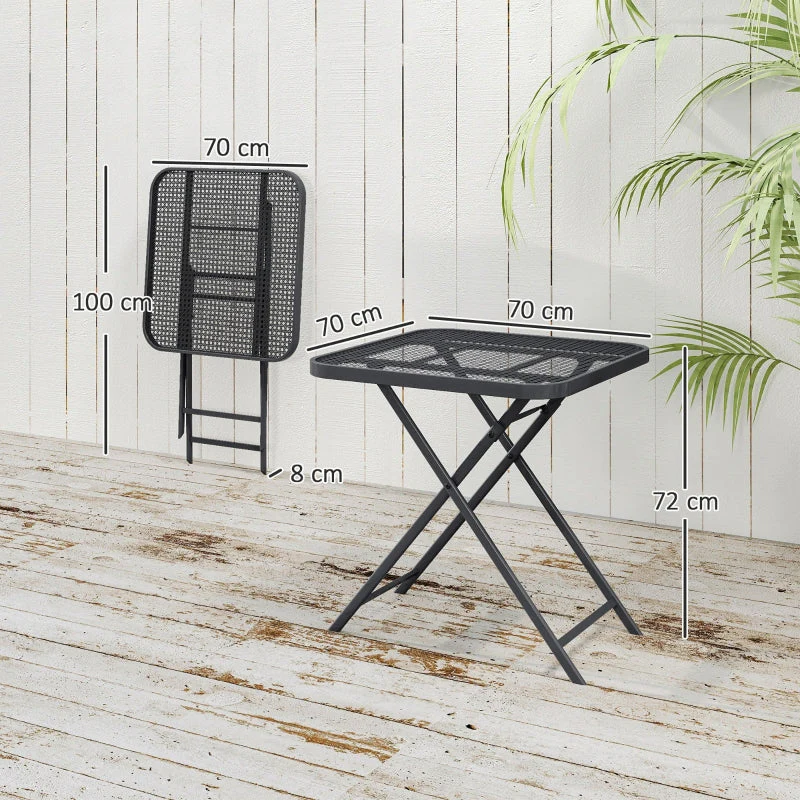 Folding Garden Table 70 x 70 cm, Weatherproof Steel, Black - Image 3