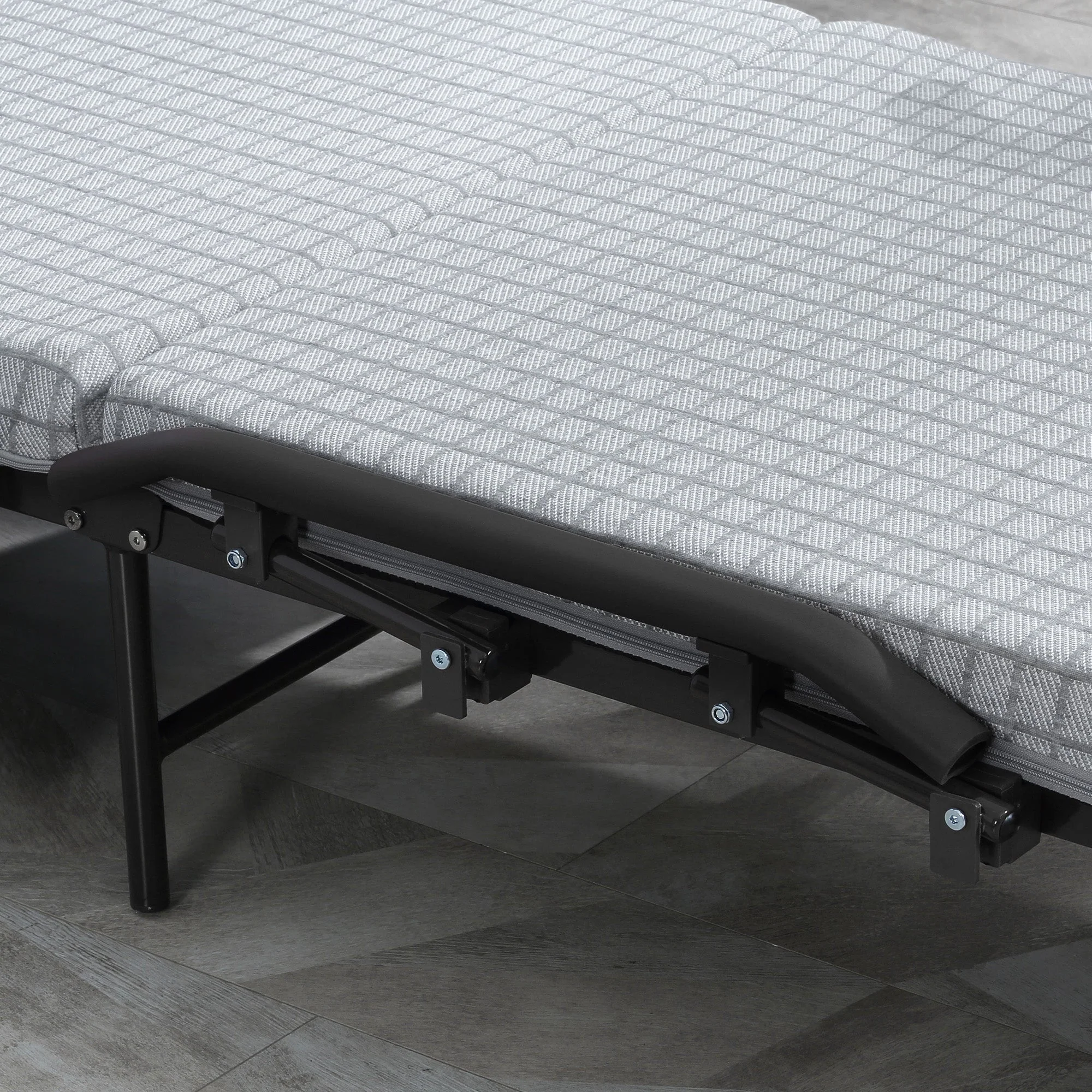 Folding Guest Bed, Adjustable Backrest, Wheels, Steel Frame, Light Grey/Black, 190x76x33cm - Image 8