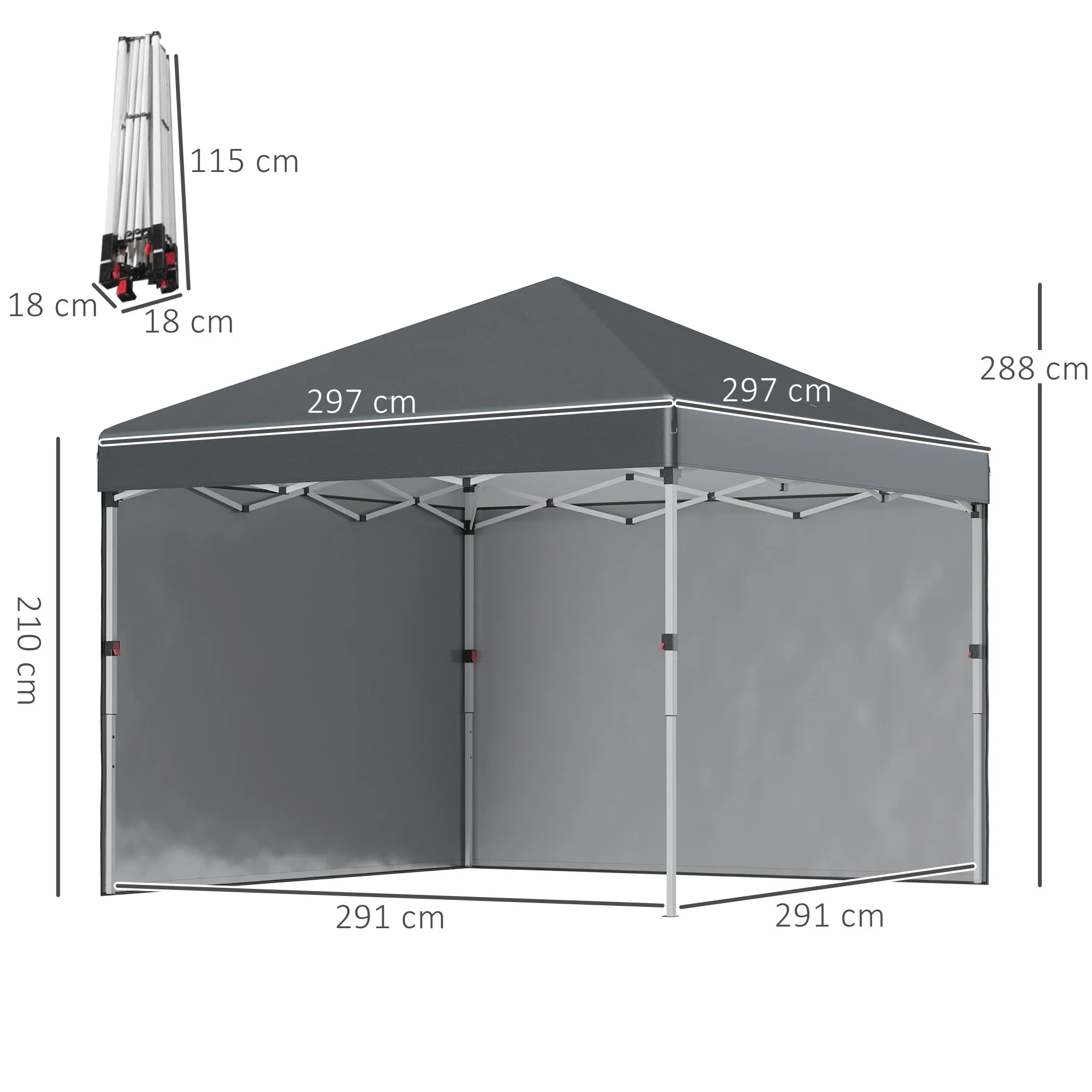 Folding Pavilion 2.97x2.97m with Sidewalls, UV Protection, Sandbag - Dark Grey Steel - Image 3