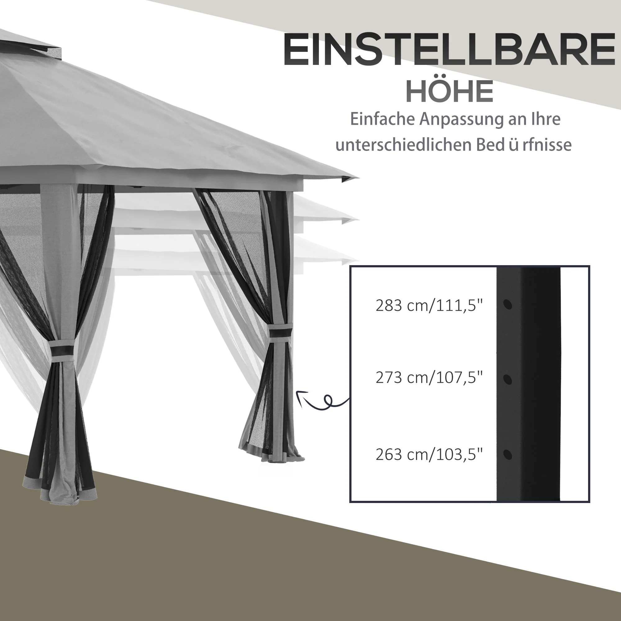 Folding Pavilion 4x4m Pop-Up Double Roof UV Protection Mesh Walls Dark Grey - Image 6
