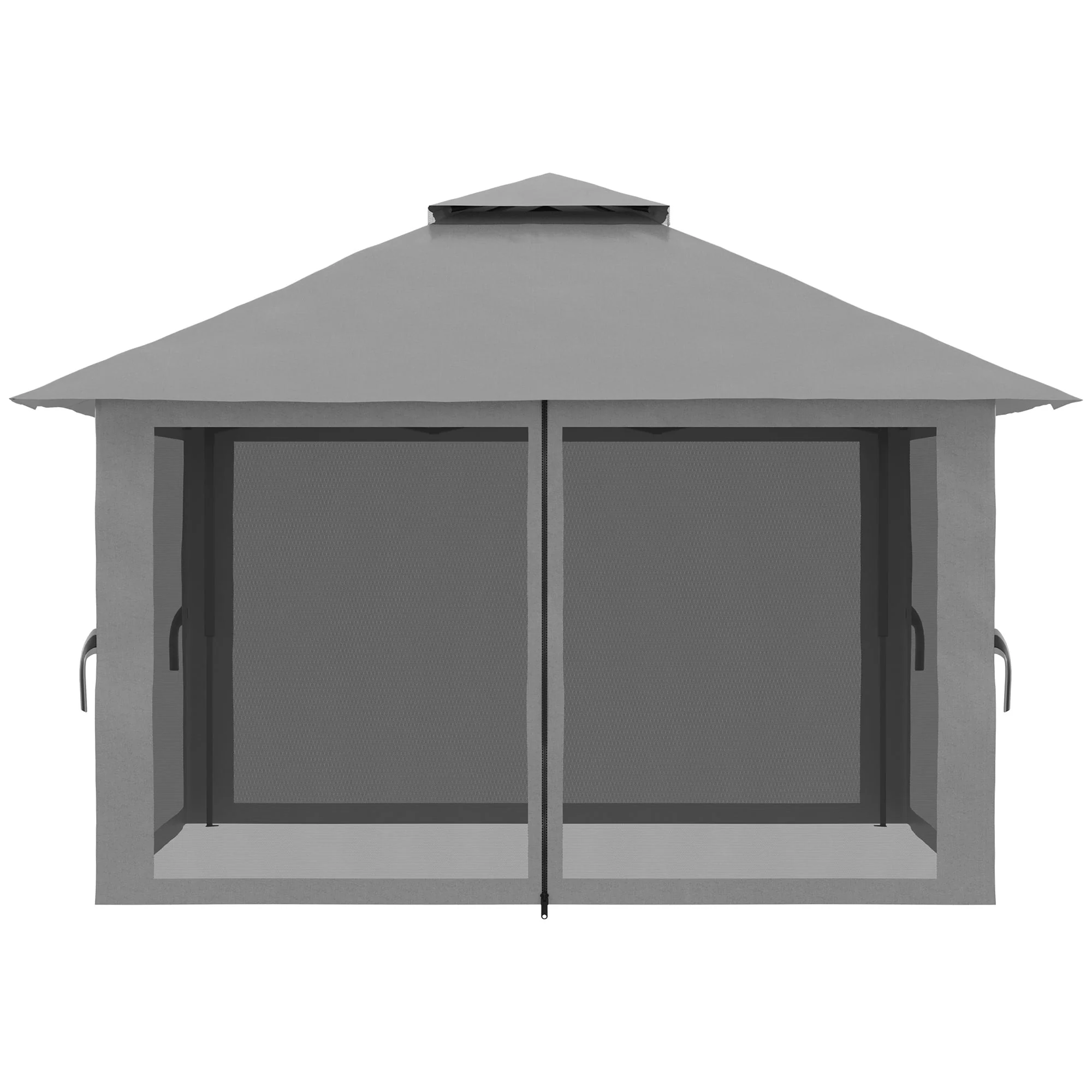 Folding Pavilion 4x4m Pop-Up Double Roof UV Protection Mesh Walls Dark Grey - Image 8