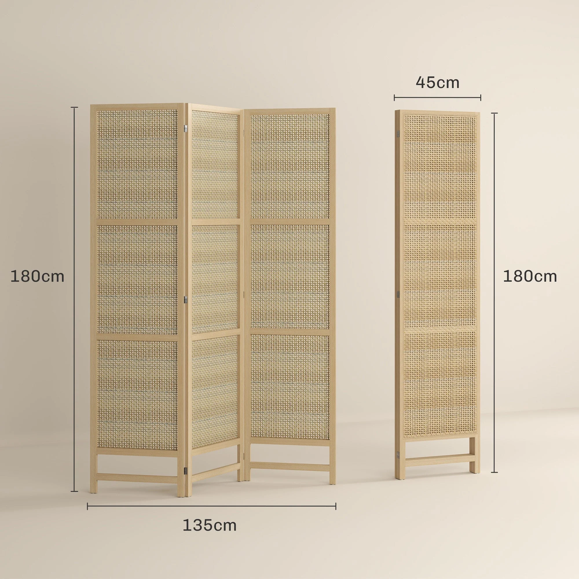 Folding Screen 3-Part Room Divider PP Rattan, Natural - Image 3