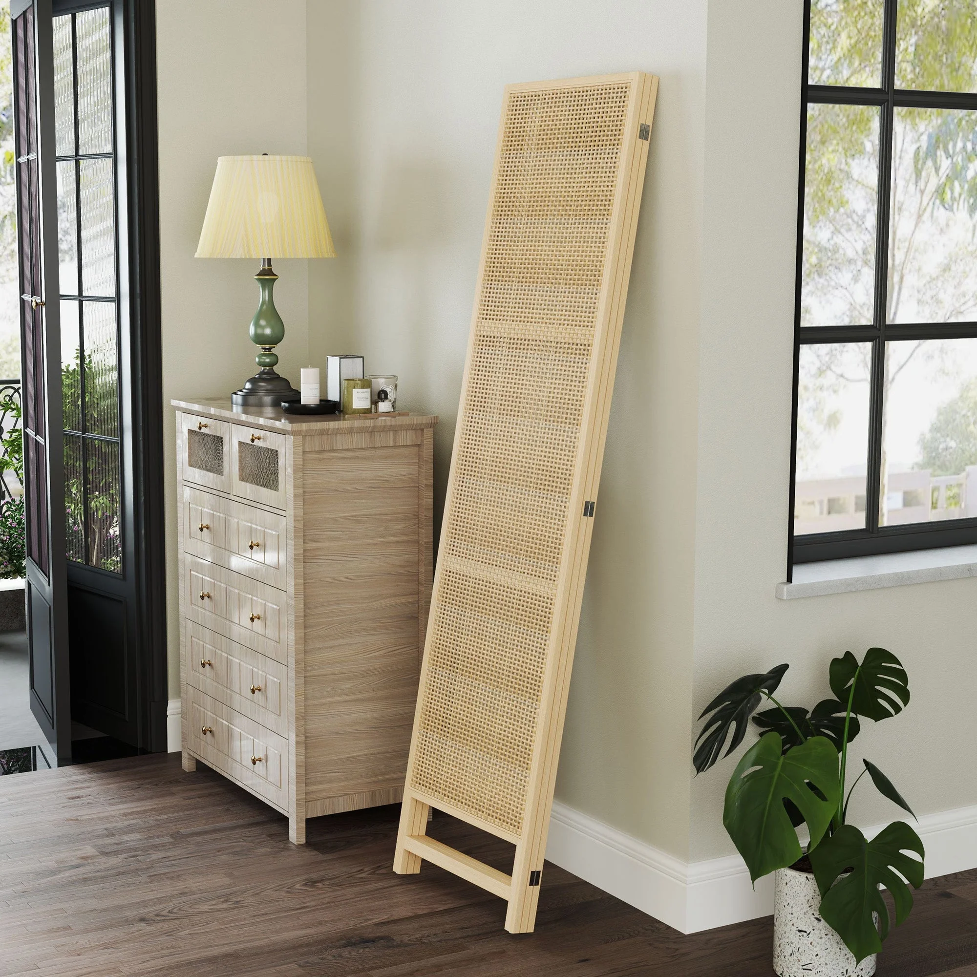 Folding Screen 3-Part Room Divider PP Rattan, Natural - Image 7