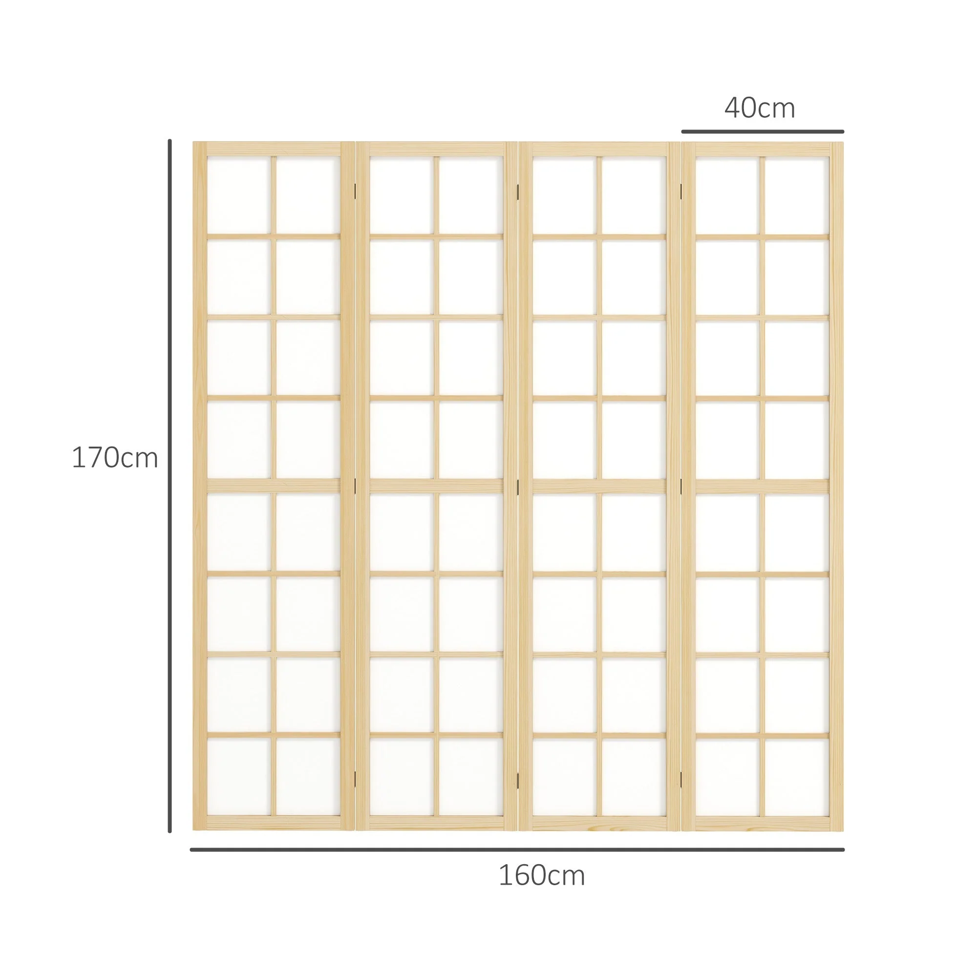 Folding Screen 4-part 160 x 170 cm Room Divider Natural - Image 3