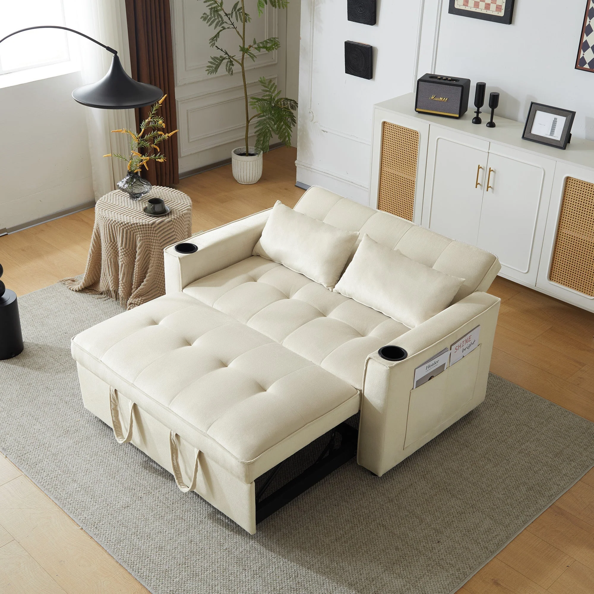 Folding Sofa Bed, Multifunctional with Cup Holder & Pillow, for Living Room, Bedroom, Home Theater - Image 6