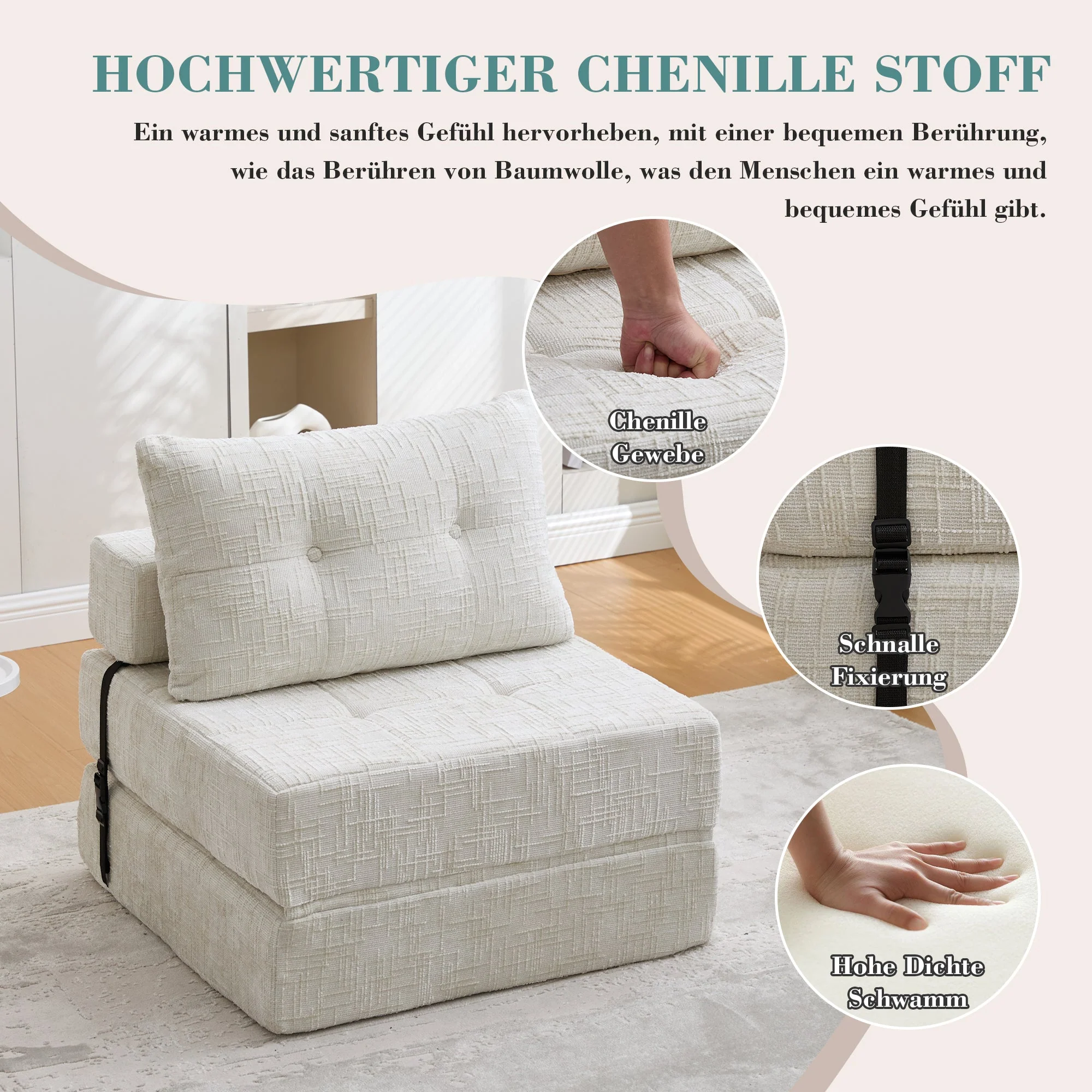Folding Sofa Bed, Portable with Pillows & Backrest, Comfortable Floor Mattress - Image 2
