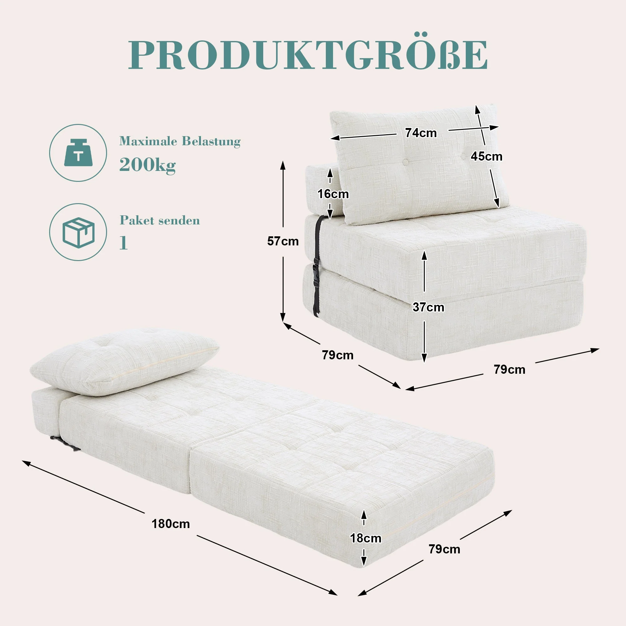Folding Sofa Bed, Portable with Pillows & Backrest, Comfortable Floor Mattress - Image 6