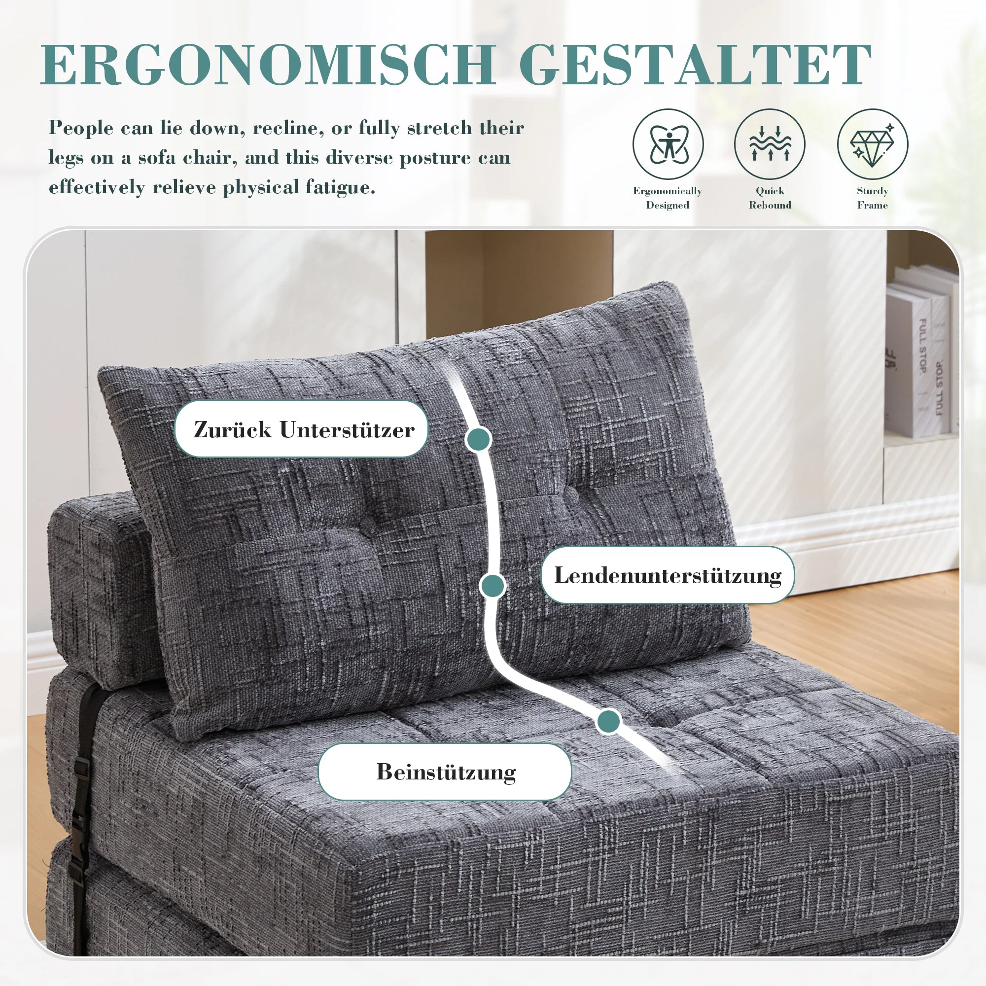 Folding Sofa Bed with Pillows & Backrest, Comfortable Floor Mattress - Image 6