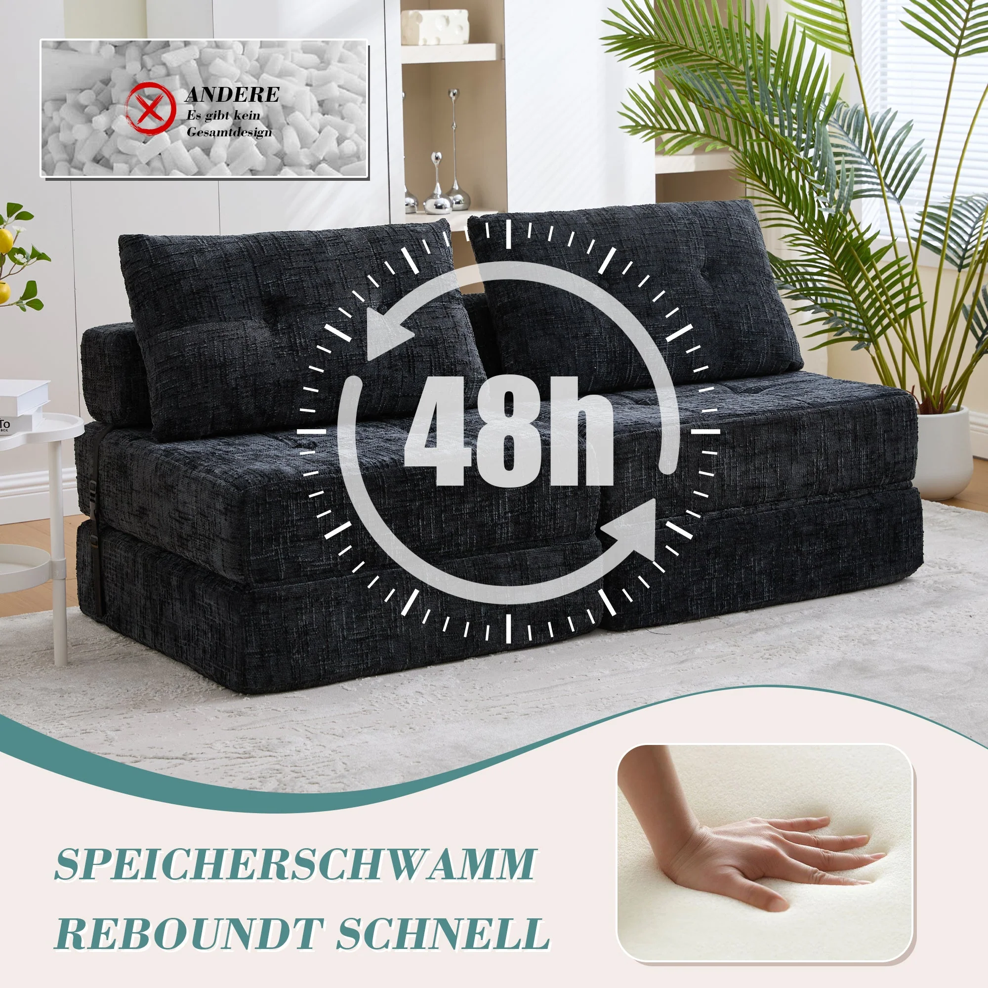 Folding Sofa Bed with Pillows & Backrest, Portable Floor Sofa for Living Room & Bedroom - Image 5